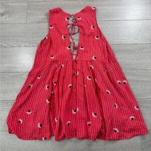 Free People Lovely Day Tunic Tank Top Red Floral Keyhole Boho Festival